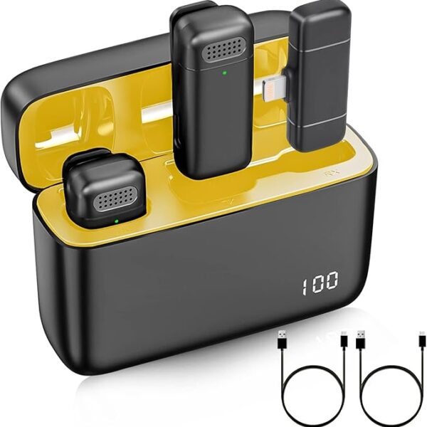 2 Pcs Wireless Lavalier Microphone for iPhone iPad with Charging Case - Ecomxia 7H Clip on Lapel Microphone Wireless for Video Recording Vlogging, YouTube, 3 Mode Denoise(2 TX + 1 RX + Charging Case)