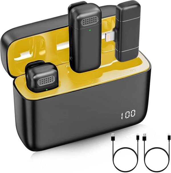 2 Pcs Wireless Lavalier Microphone for iPhone iPad with Charging Case - Ecomxia 7H Clip on Lapel Microphone Wireless for Video Recording Vlogging, YouTube, 3 Mode Denoise(2 TX + 1 RX + Charging Case)