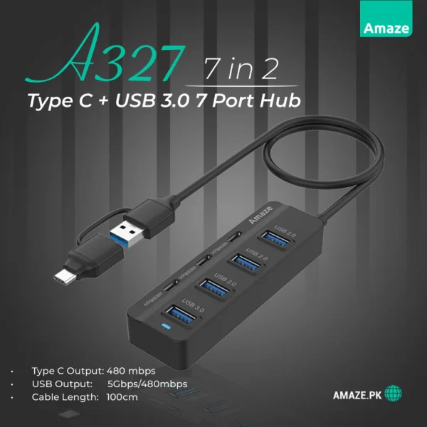 A327clr AMAZE TYPE C + USB 3.0 7 PORT HUB | A327