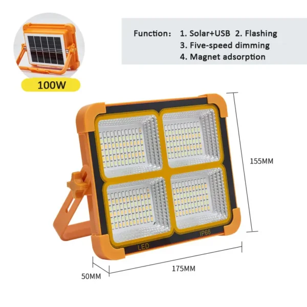Ha08ec7cd5de045e5a9d236b278038750v New Arrival Portable Flood lights Rechargeable RGB LED Projector Lamp IP65 100W 200w Solar Flood Light