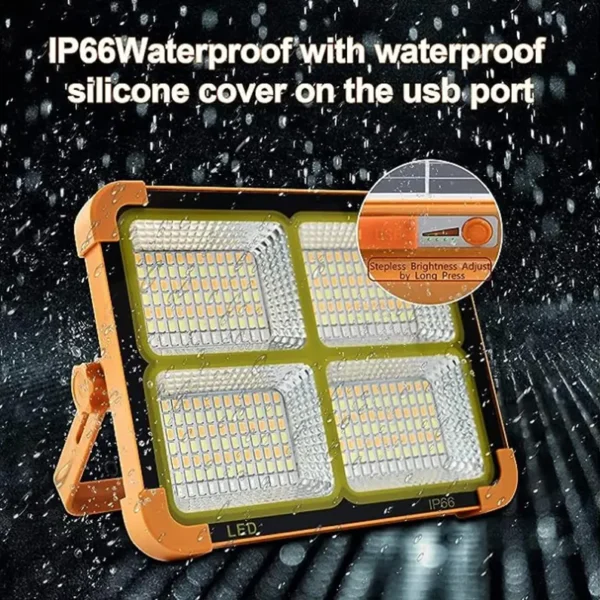 Hcd44e1a1ff9d411094739ac2de444288v New Arrival Portable Flood lights Rechargeable RGB LED Projector Lamp IP65 100W 200w Solar Flood Light