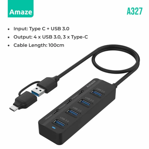 a327 AMAZE TYPE C + USB 3.0 7 PORT HUB | A327